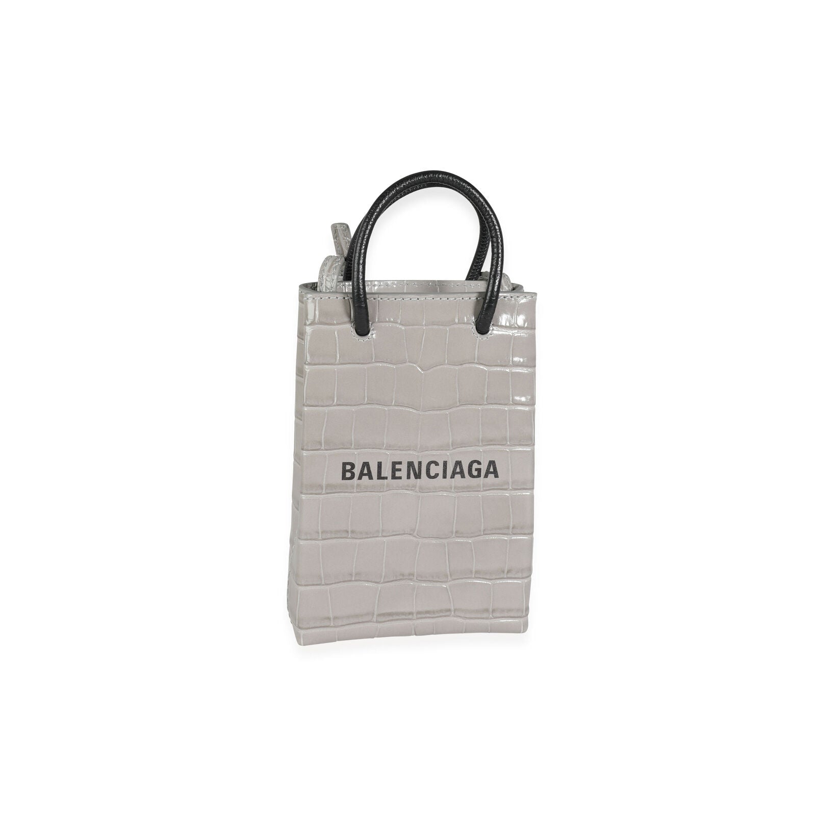 BALENCIAGA BOLSO PORTAMÓVIL SHOPPING CON RELIEVE DE COCODRILO EN GRIS ACERO