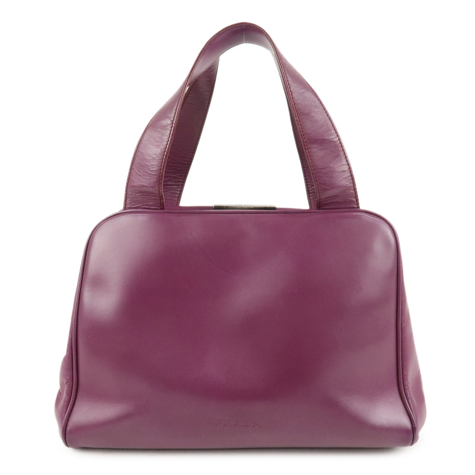 Prada Bolso tote Bolso de mano de Cuero Morado con herrajes Negro envejecido