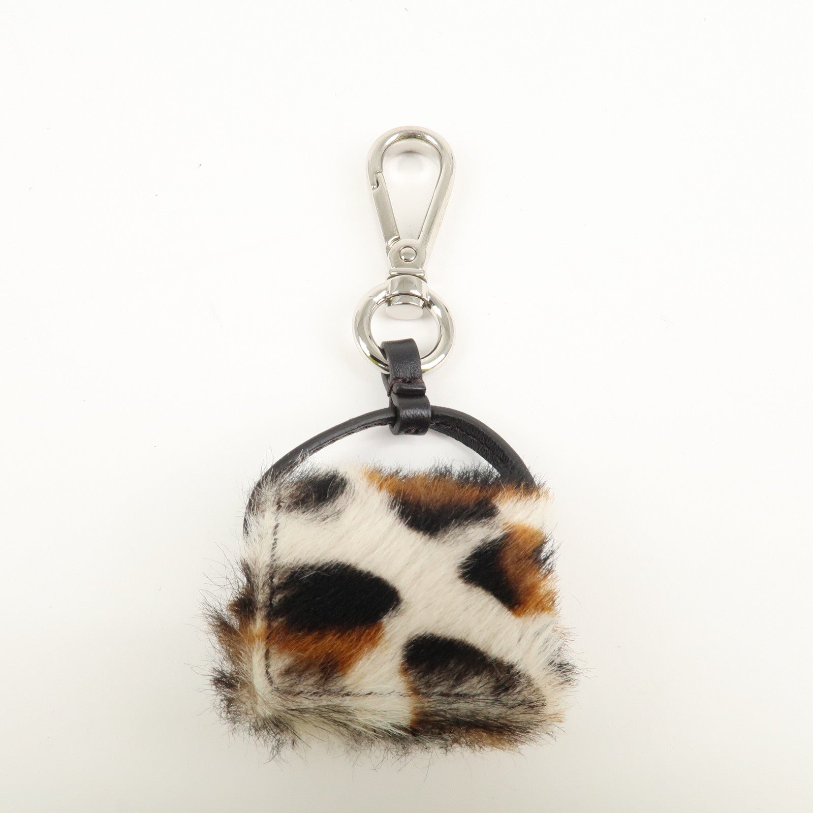 FENDI Pony Hair Leather Pico Baguette Charm Brown