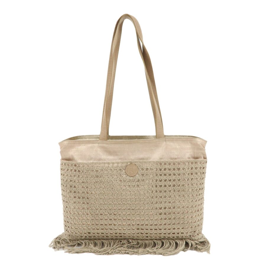 FENDI Zucca Canvas Leather Tote Bag Shoulder Bag Beige Gold | Studio Nafay