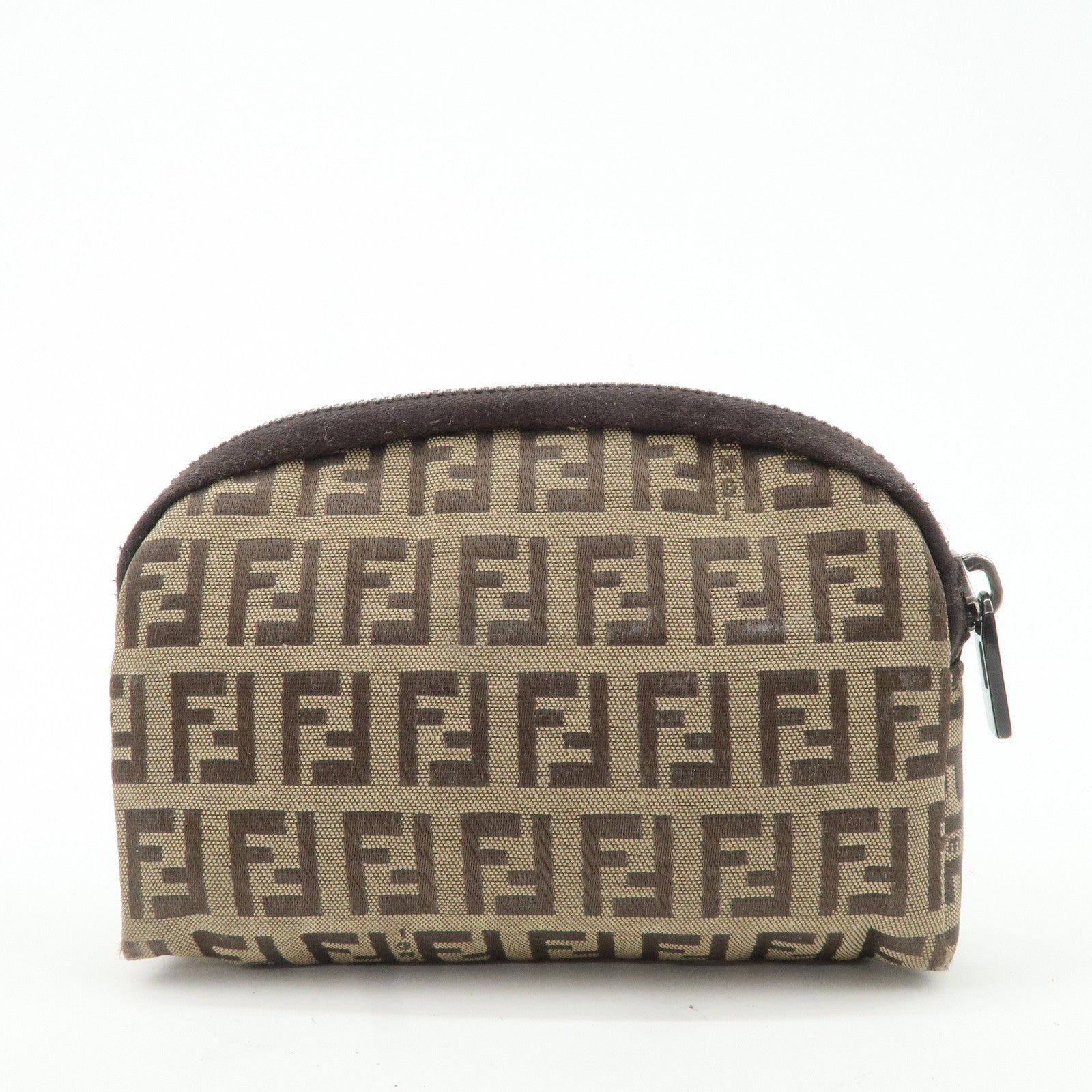 FENDI Zucchino Canvas Mini Pouch Beige Dark Marrón