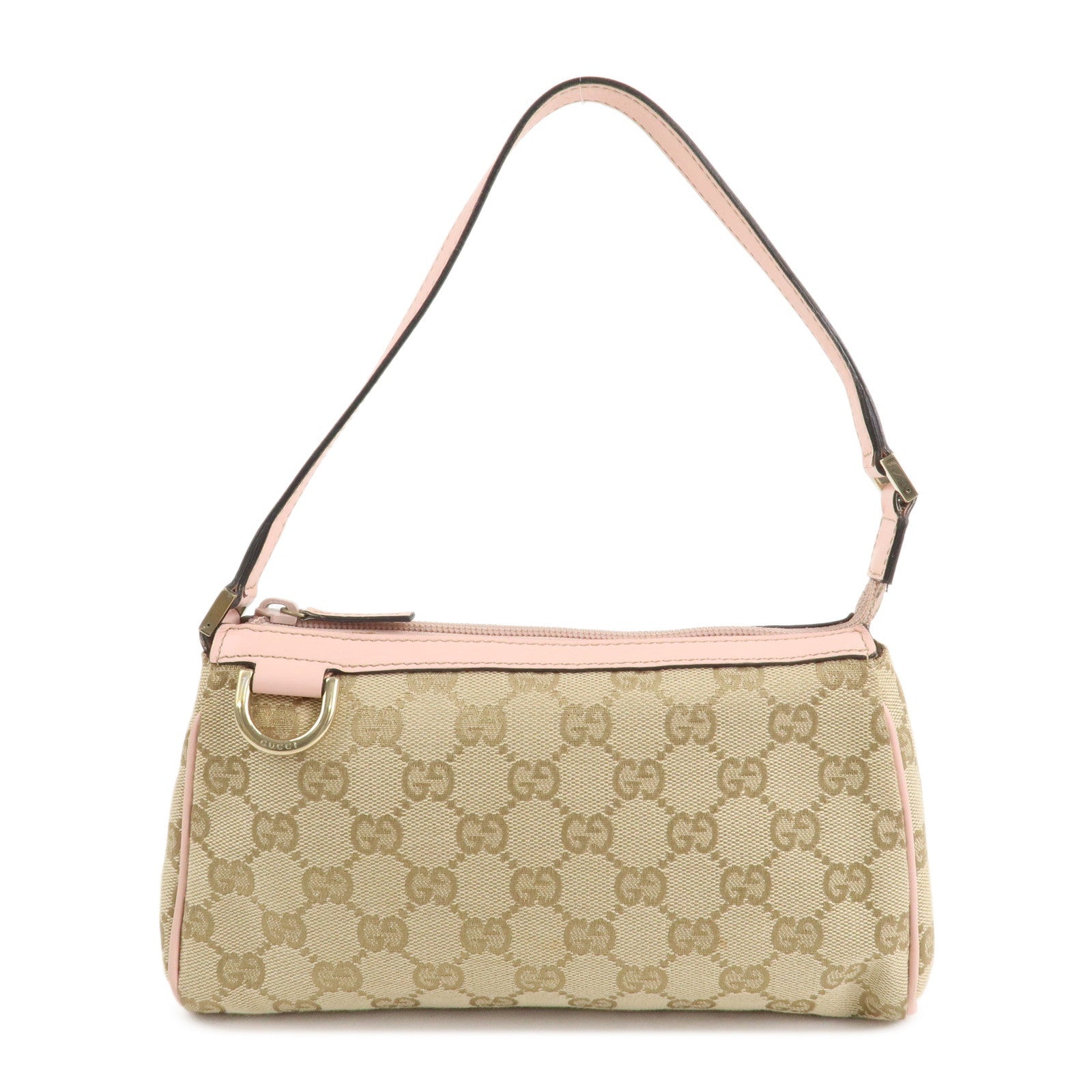 Gucci Abbey GG Lona Cuero Bolso de mano Neceser Rosa Beige 145750