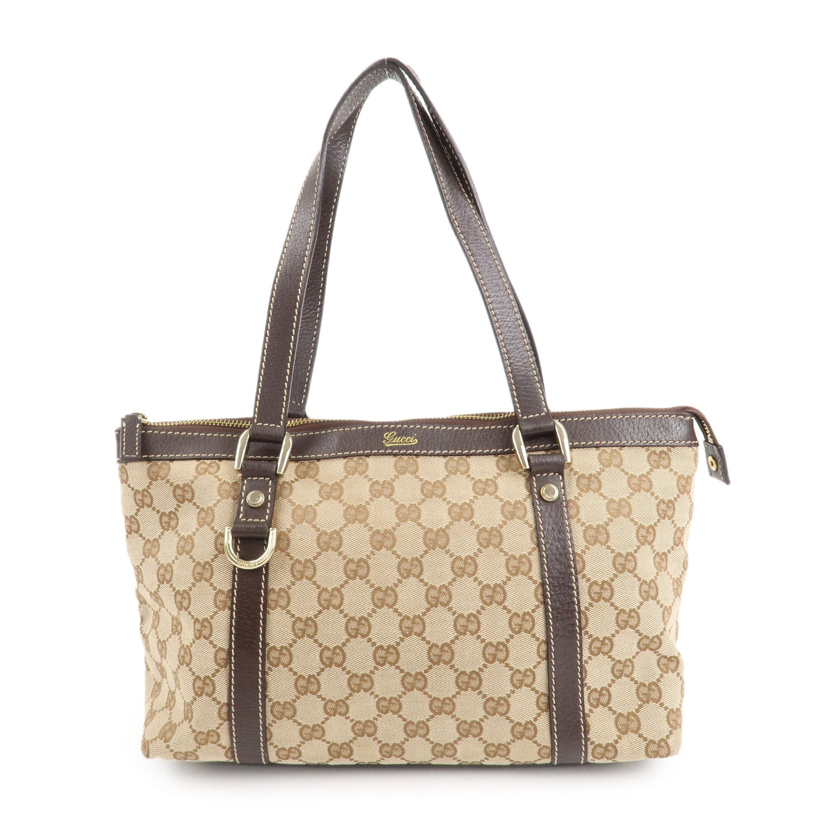 Gucci Abbey GG Lona Cuero Bolso tote Bolso de mano Beige Marrón 141470
