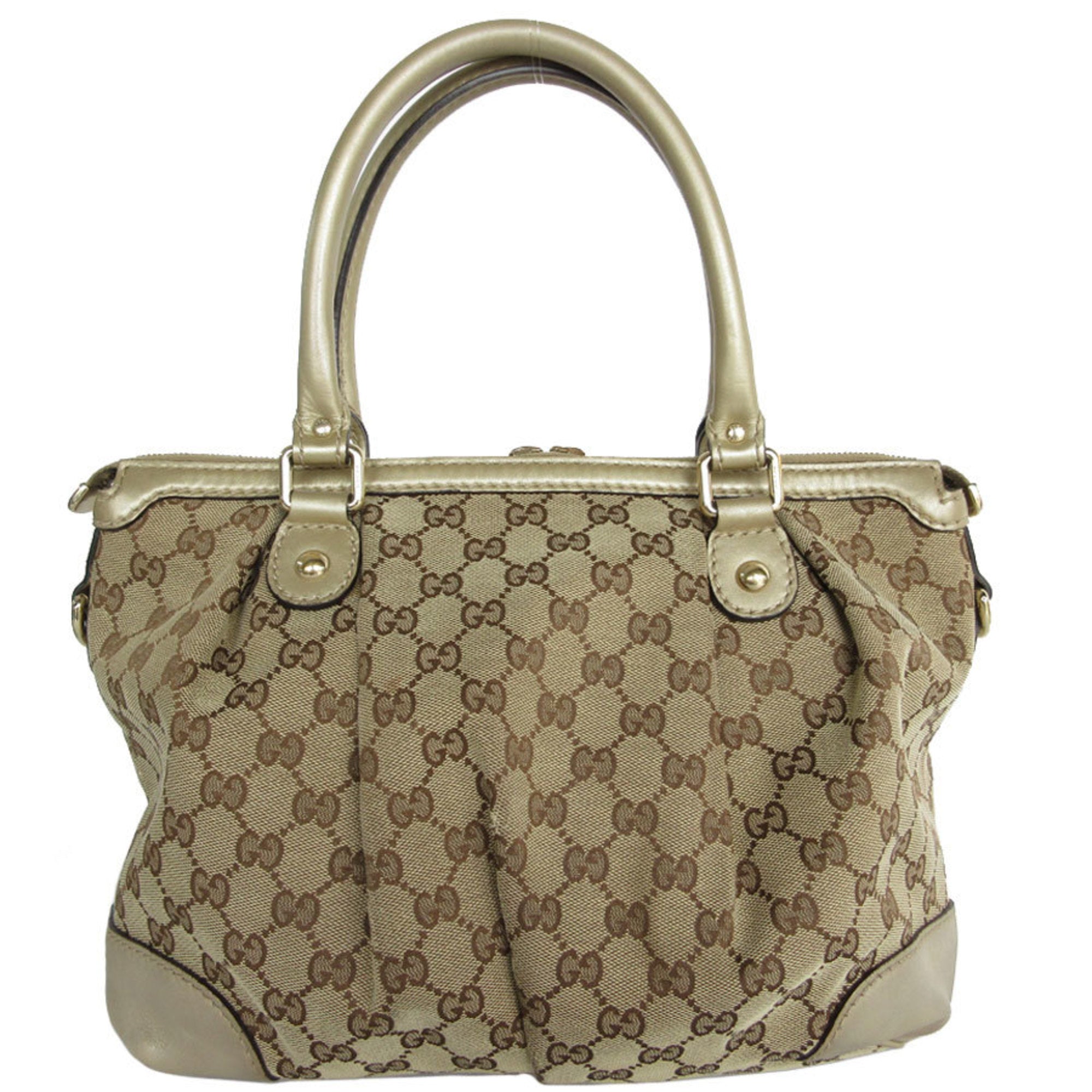 Bolso de mano de cuero y lona Gucci
