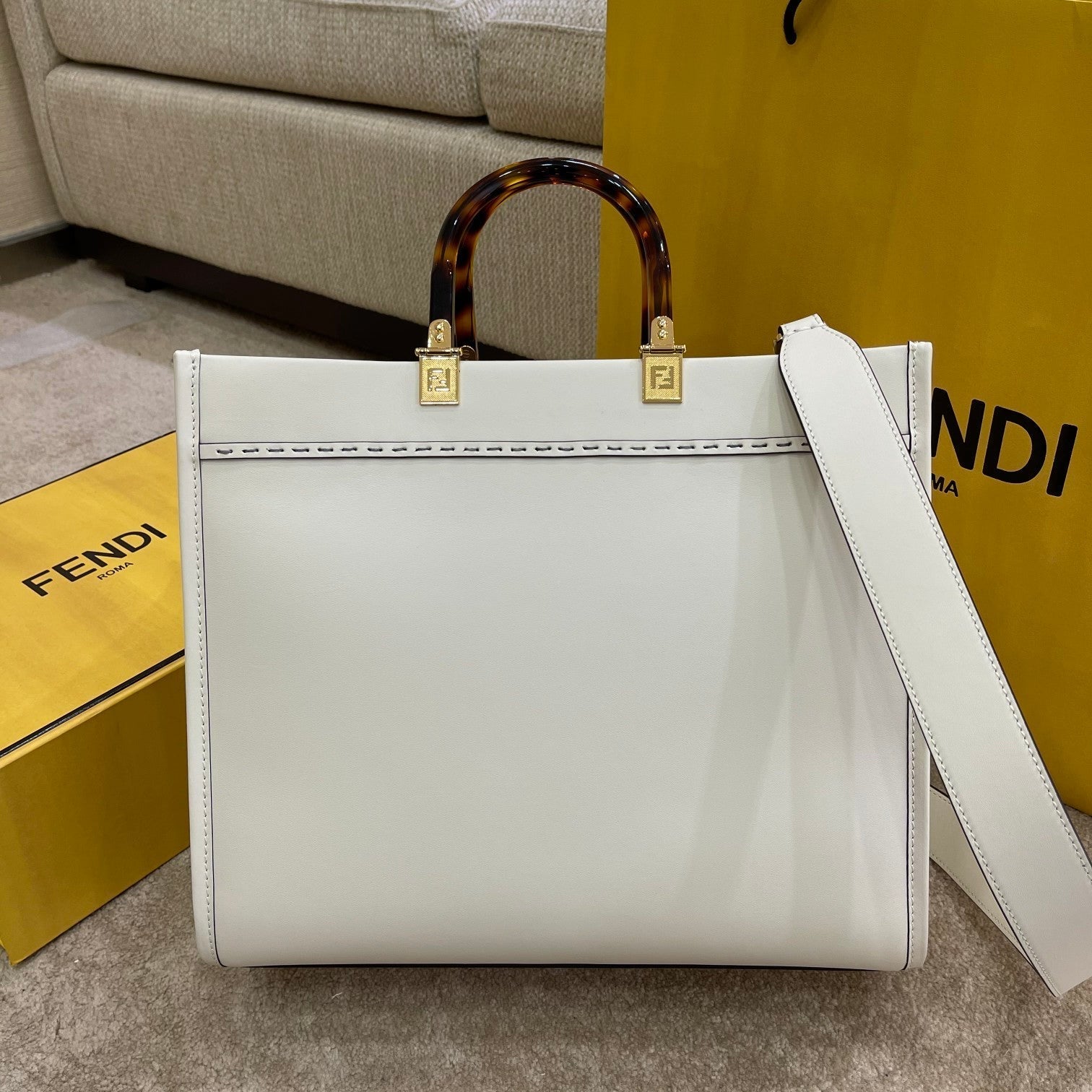 Bolso tote Shine Large 35 EN Piel de becerro Blanco