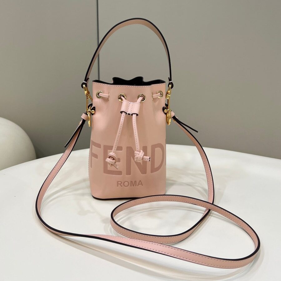 MON TRESOR MINI 18 BAG IN PEACHY PINK CALFSKIN FF WITH GOLD HARDWARE | Studio Nafay