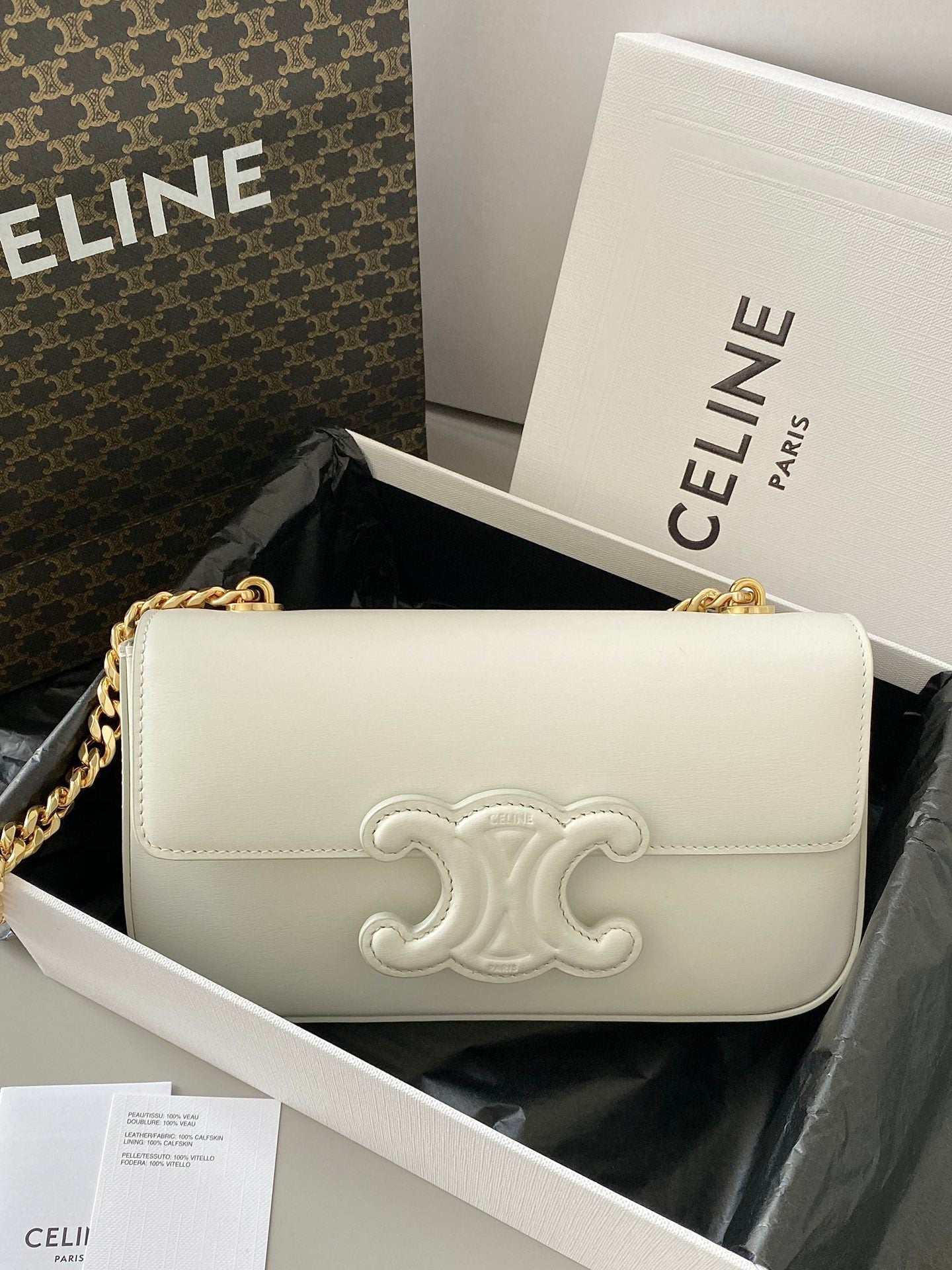 20 Cadena EMBOSSED ARMPIT BAG Blanco Piel de becerro