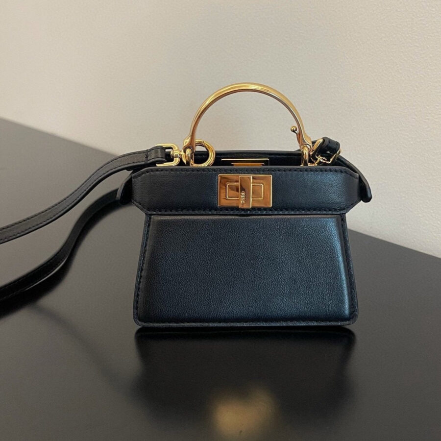 FENDI PEEKABOO ISEEU MICRO 12 BAG IN BLACK CALFSKIN WITH GOLD HARDWARE | Studio Nafay
