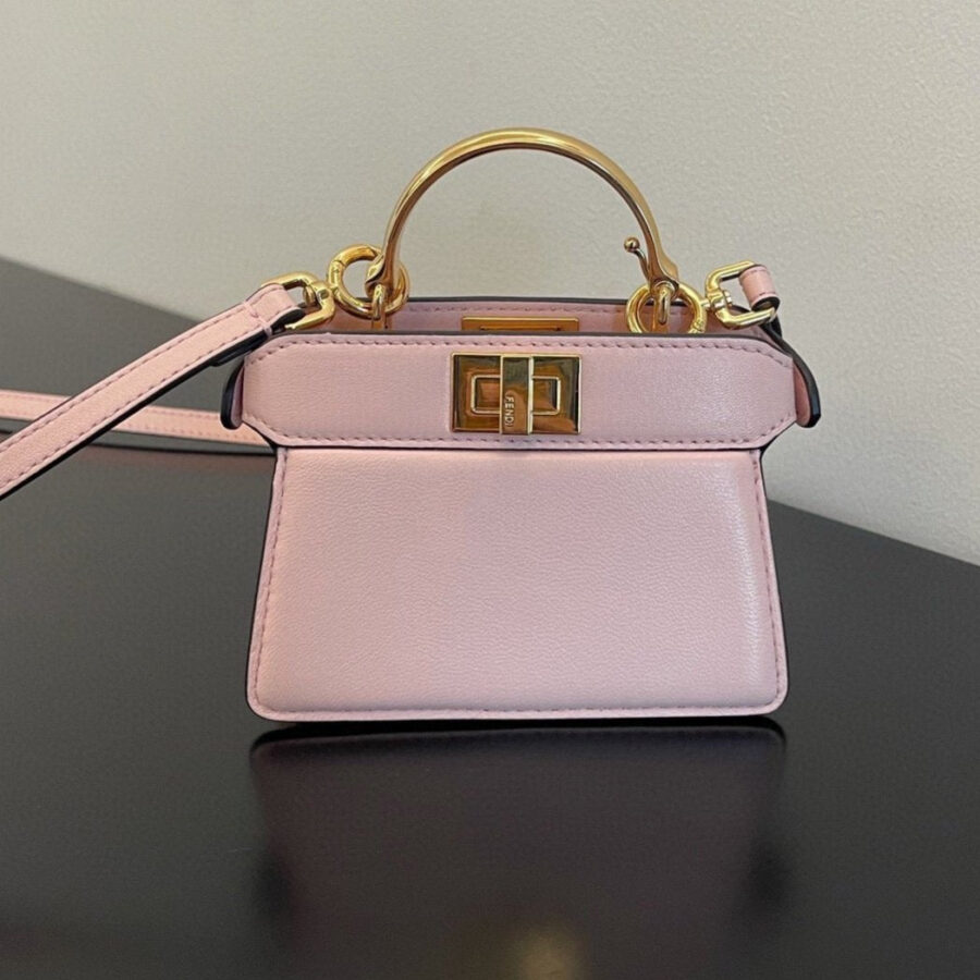 FENDI PEEKABOO ISEEU MICRO 12 BAG IN LIGHT PINK CALFSKIN WITH GOLD HARDWARE | Studio Nafay