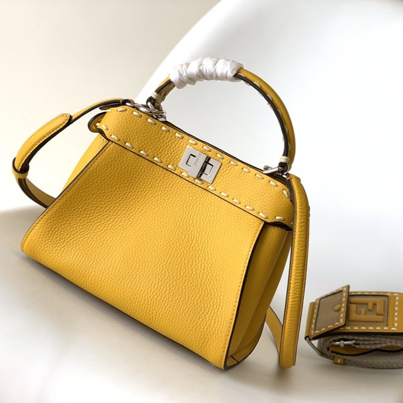 Peekaboo Mini Selleria Bag 23cm yellow leather shw with 220 hand-sewn stitches | Studio Nafay