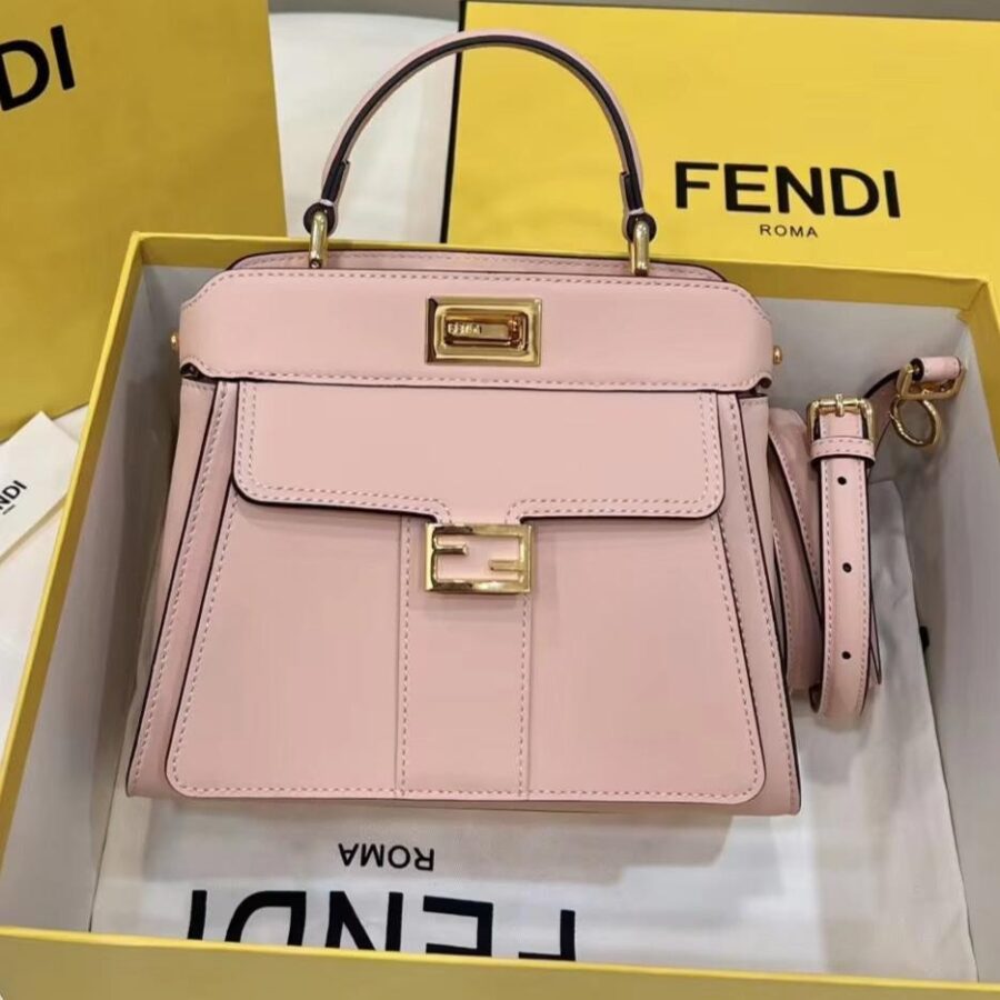 FENDI PEEKABOO MINI 23 BAG IN LIGHT PINK CALFSKIN WITH GOLD HARDWARE | Studio Nafay