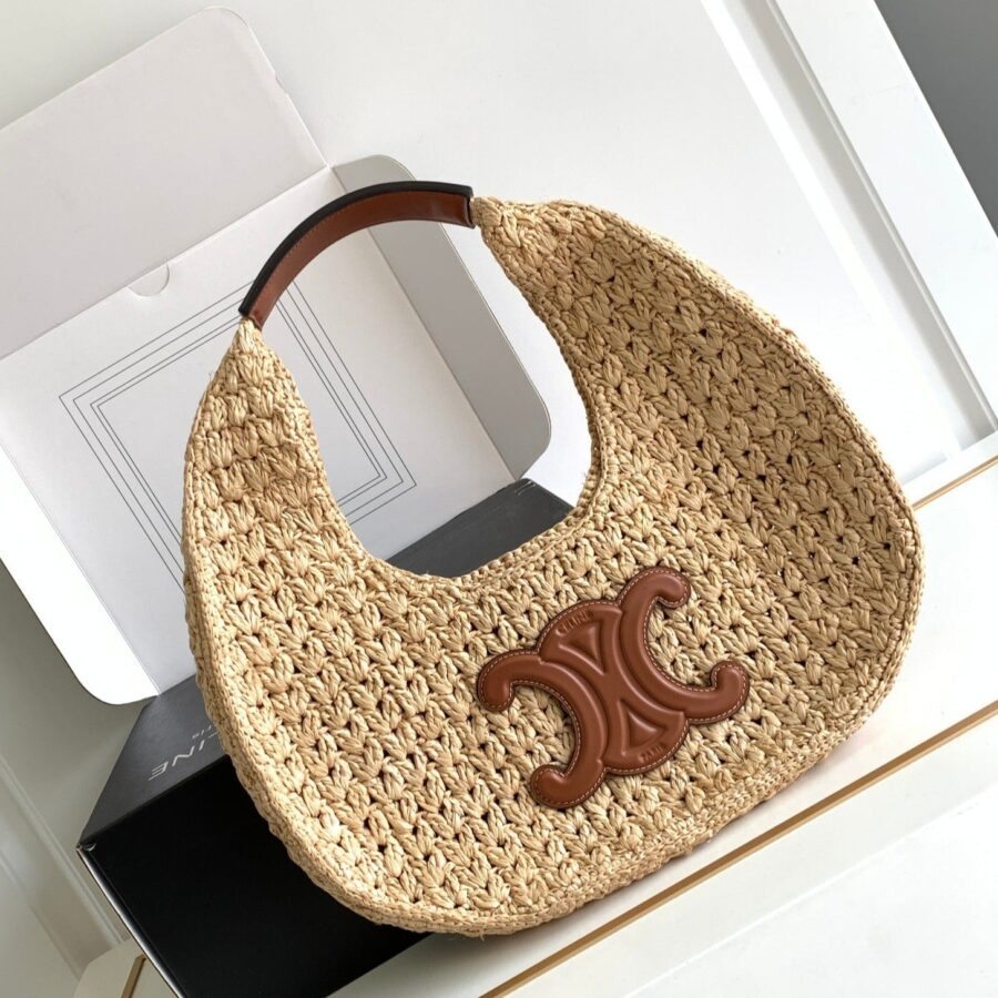 celin classic panier 33cm hobo bag raffia and brown calfskin | Studio Nafay