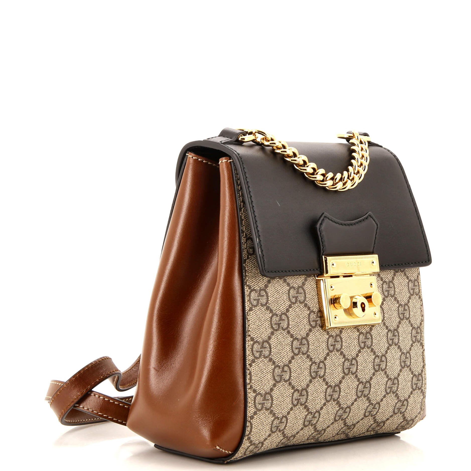 Padlock Backpack GG Coated Canvas and Cuero Mini