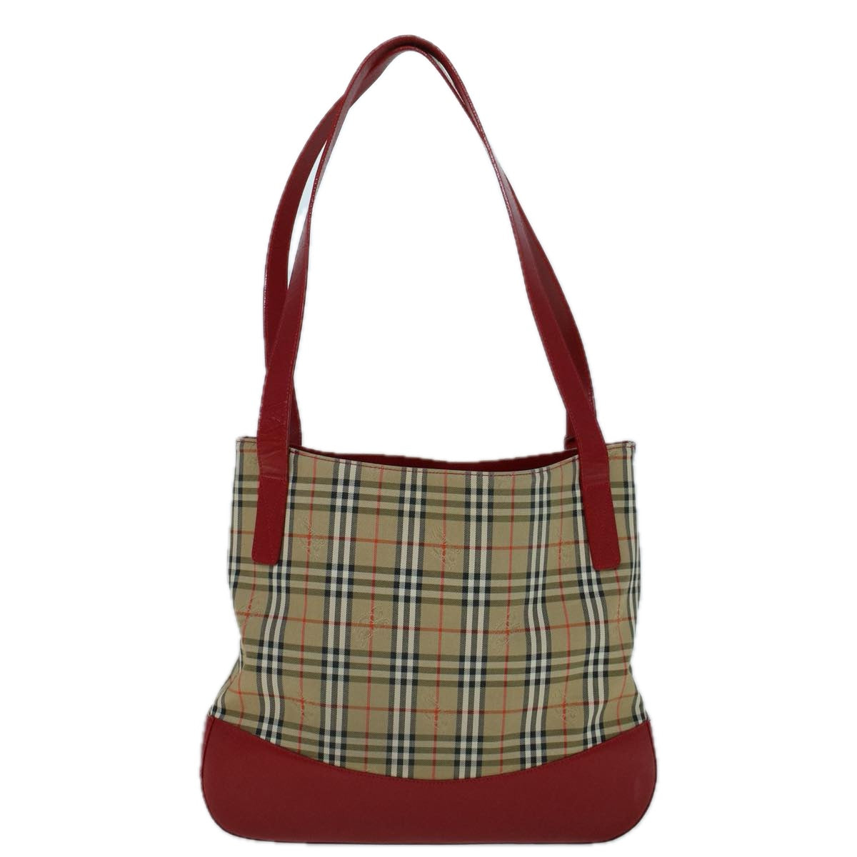 BURBERRYSs Nova Check Bolso tote Canvas Beige Rojo Auth 56573