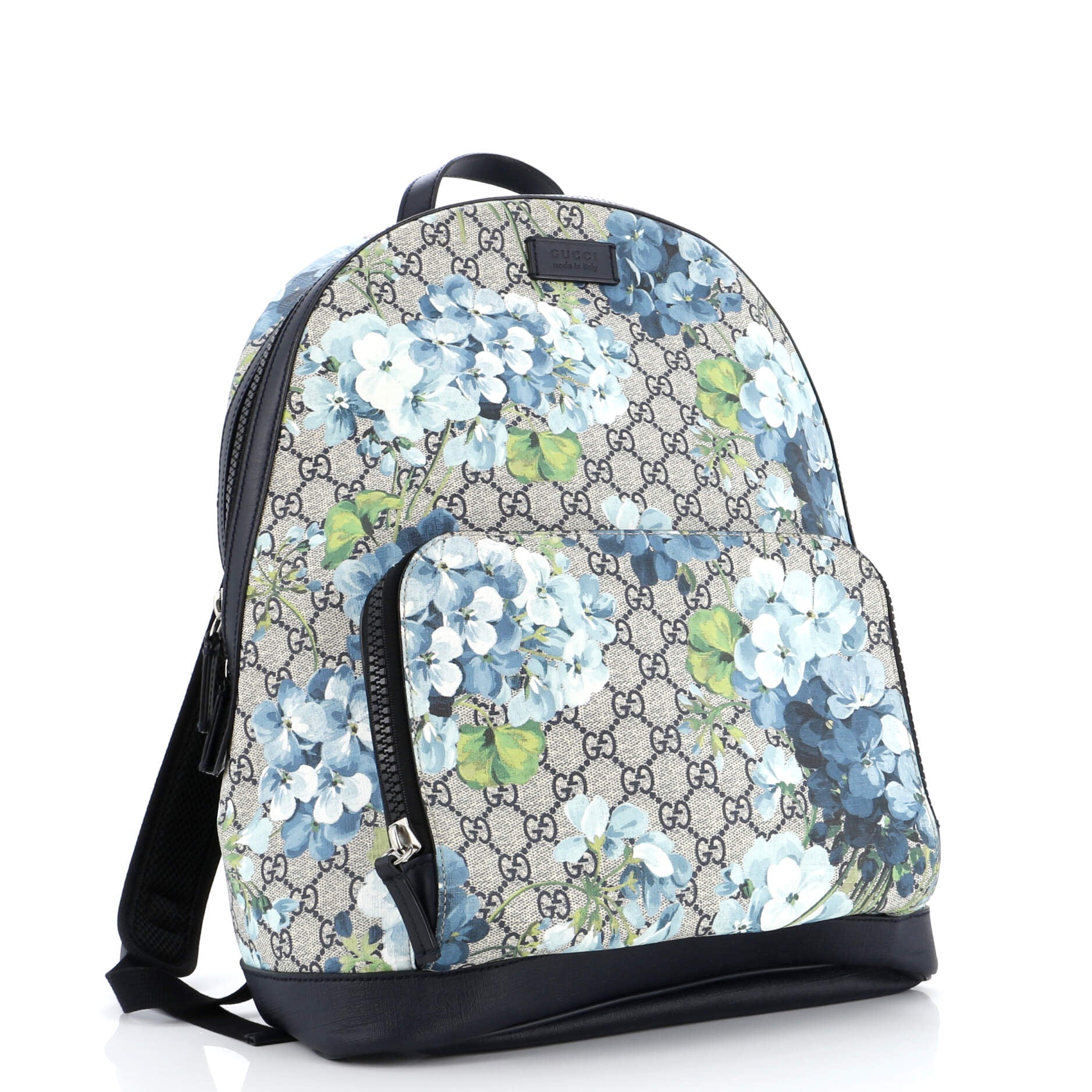 Zip Pocket Backpack Blooms Print GG Coated Canvas Mediano