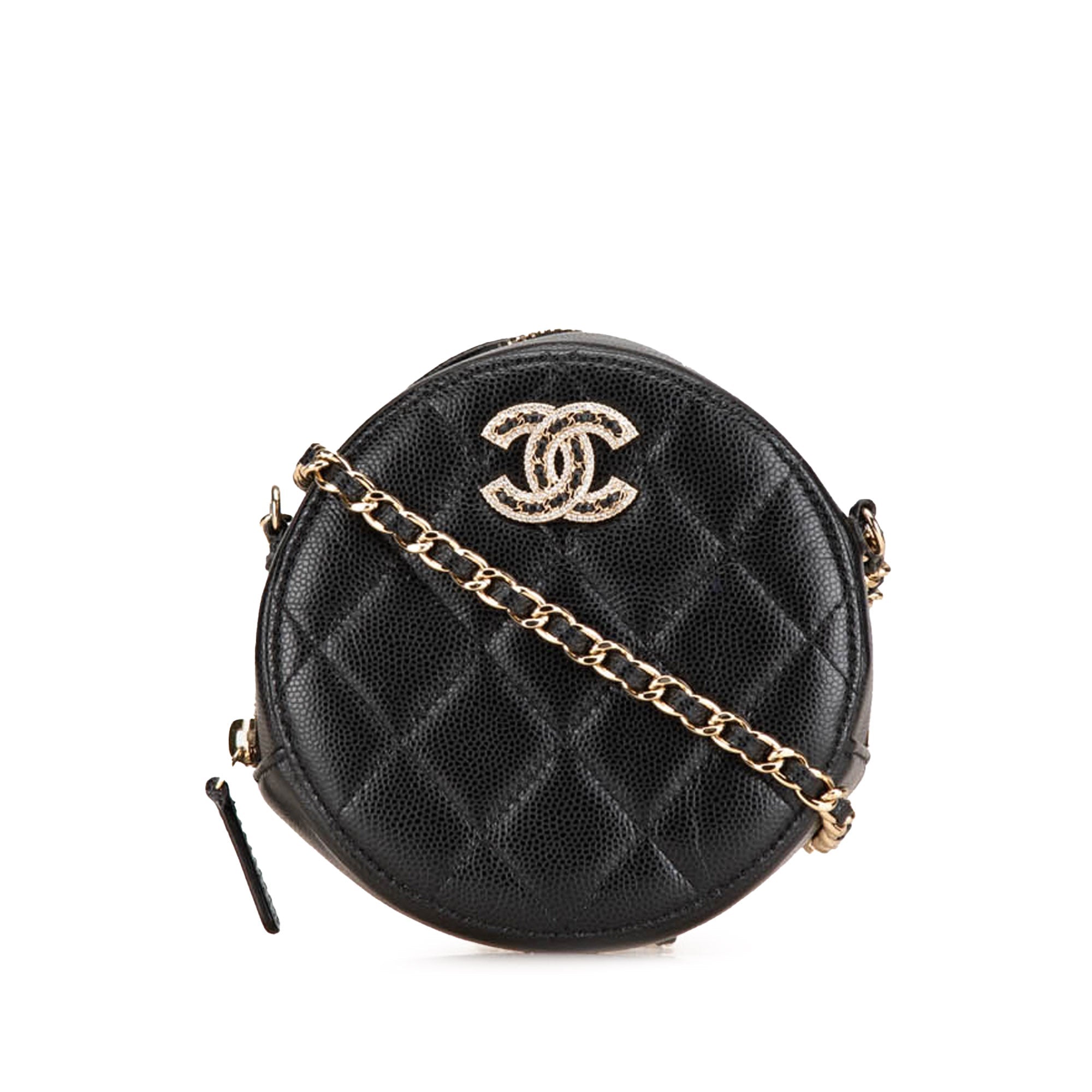 Bolso cruzado Chanel Quilted Caviar Crystal CC Round Clutch With Chain negro