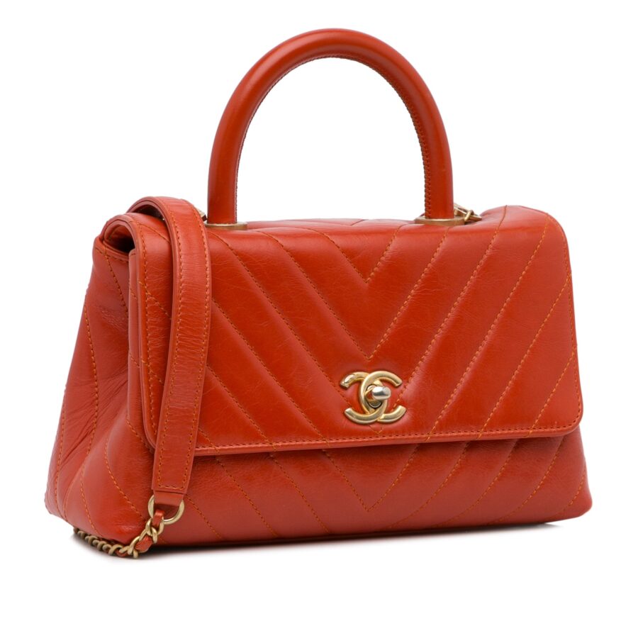 Red Chanel Small Lambskin Chevron Coco Top Handle Bag Satchel | Studio Nafay
