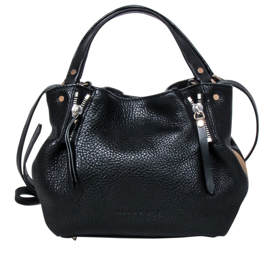 Burberry - Black Leather w/ Signature Plaid Sides Crossbody Bag | Studio Nafay