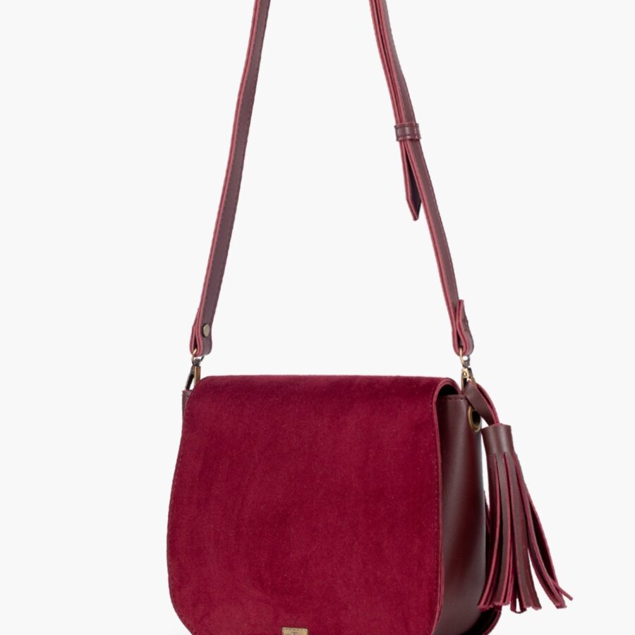 Burgundy suede foldover saddle bag | Studio Nafay