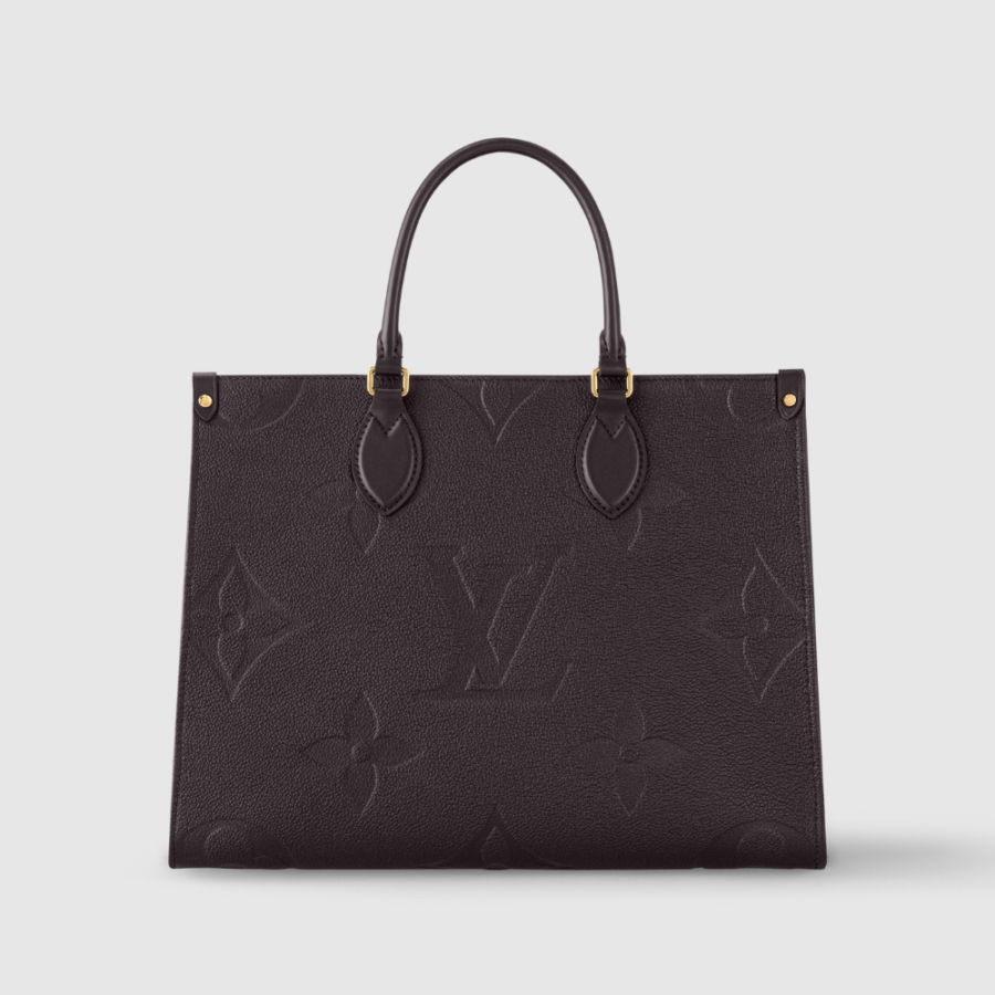 Chocolate MONOGRAMA Empreinte Leather OnTheGo MM Leather Tote Bag for Women | Studio Nafay