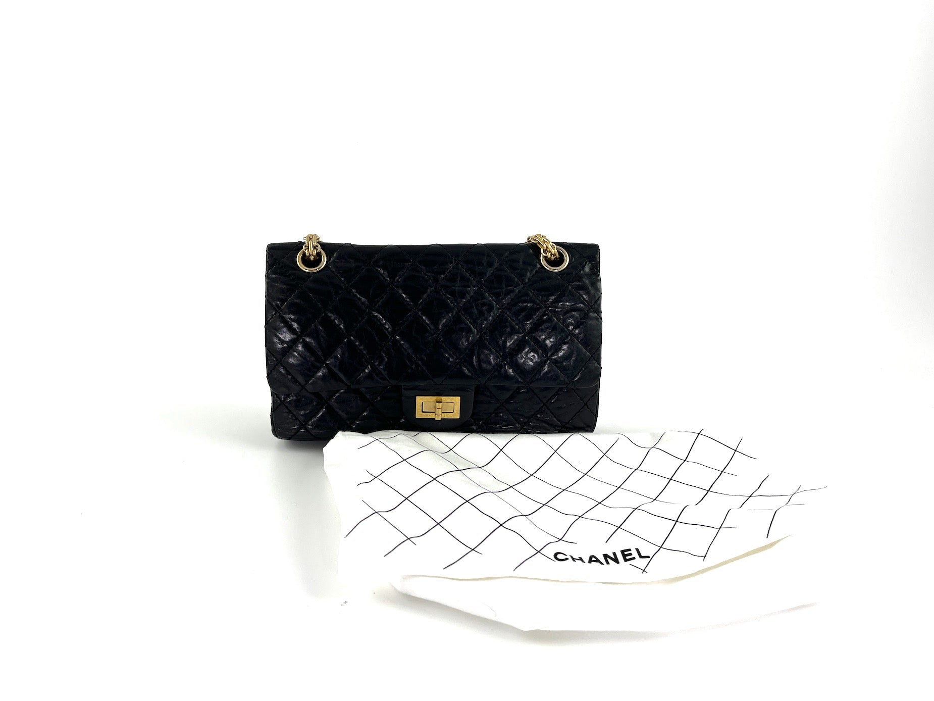 Chanel 2.55 black bag – front view