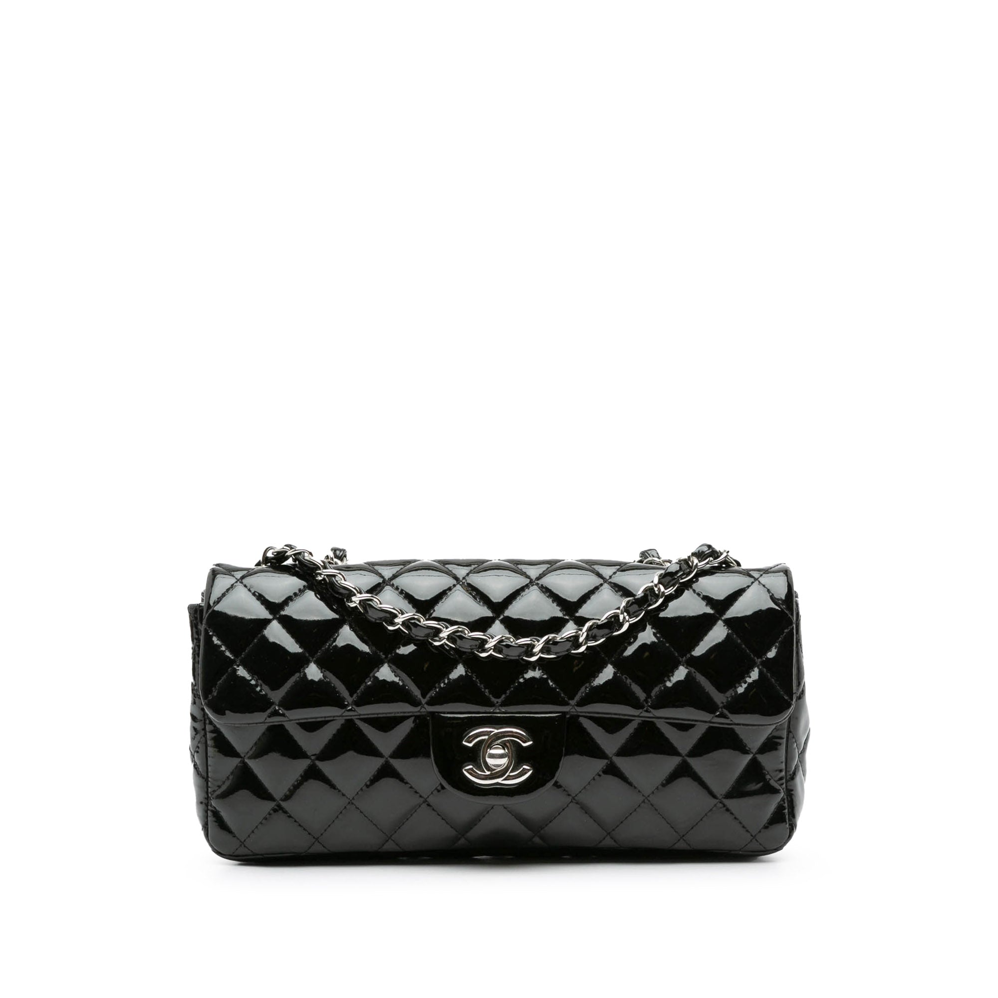 Bolso de hombro Classic Patent East West Single Flap Chanel negro