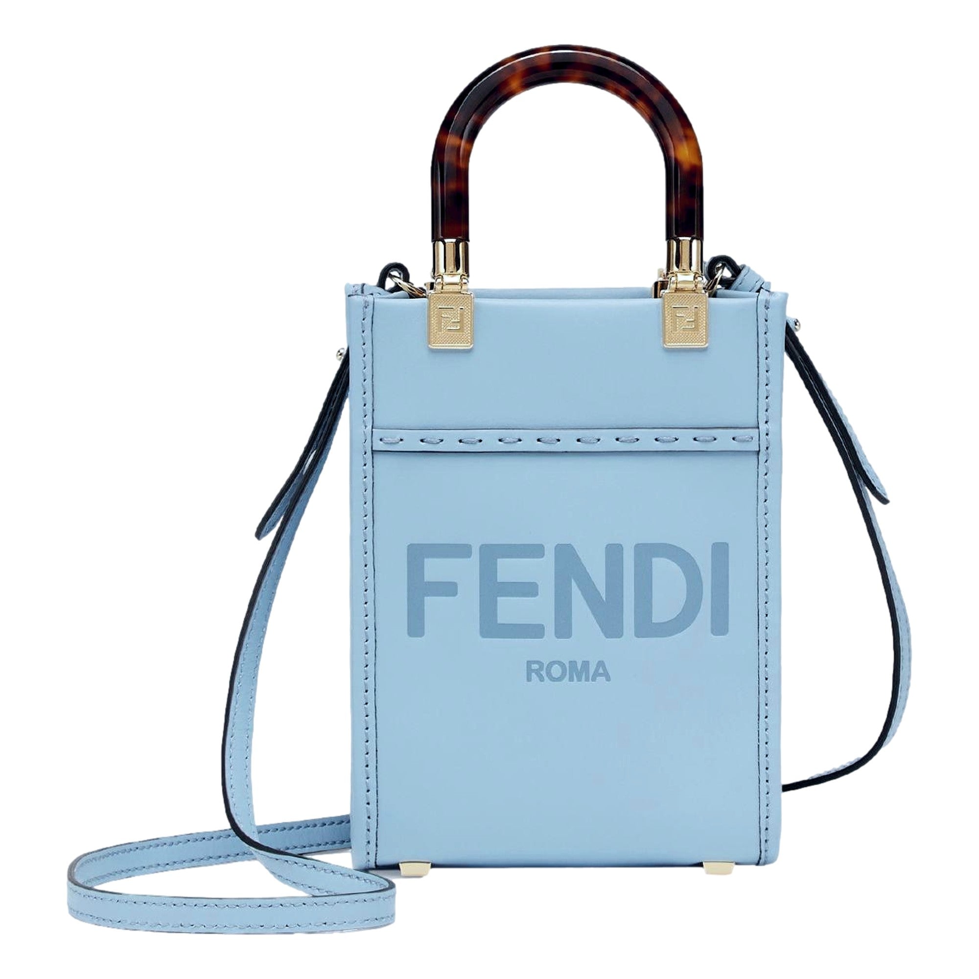 Fendi Mini Sunshine Shopper Bolso tote Bolso cruzado 2way de Cuero Celeste