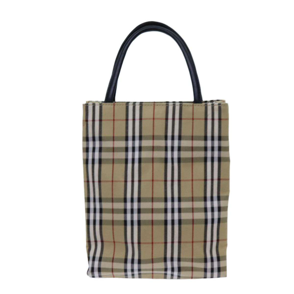 BURBERRY Nova Check Hand Bag Canvas Beige Negro Auth hk1265