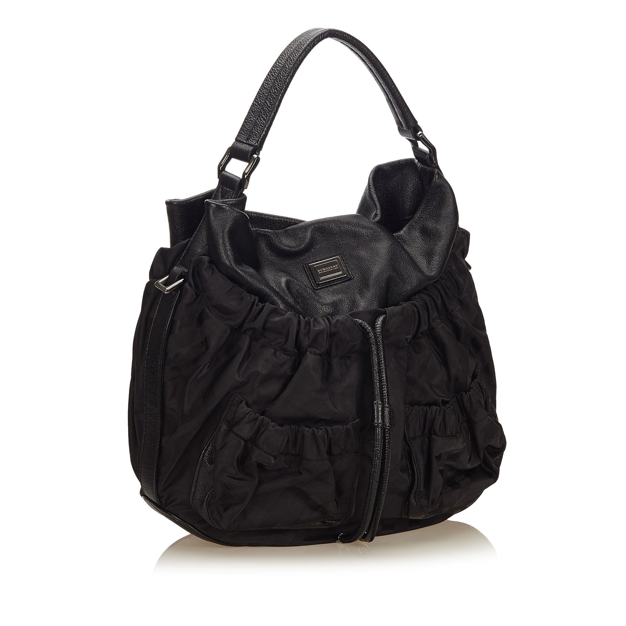 Burberry Negro Nylon Fabric Plaid Hobo UNITED KINGDOM