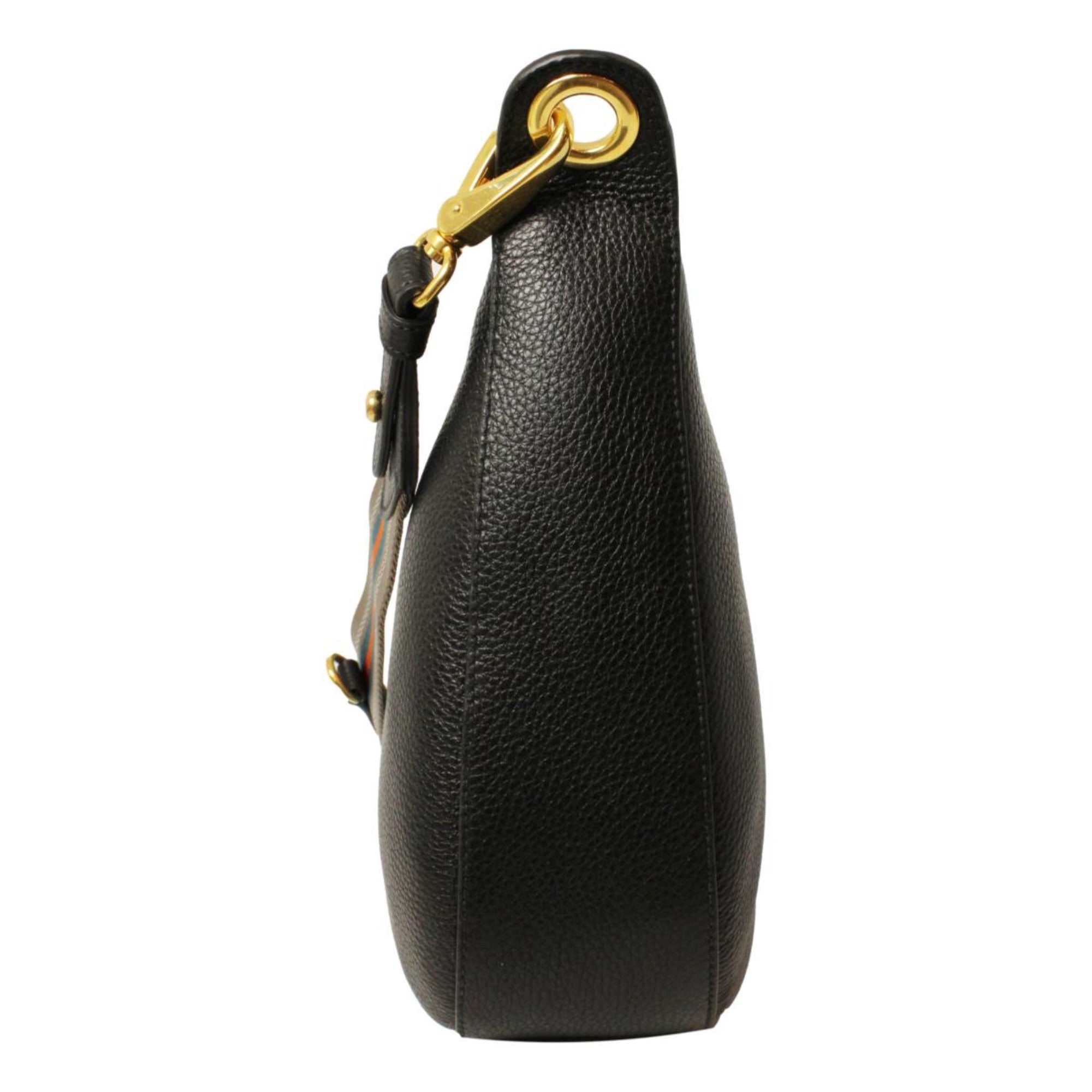 Prada Negro Vitello Phenix Cuero Web Stripe Strap Bolso cruzado