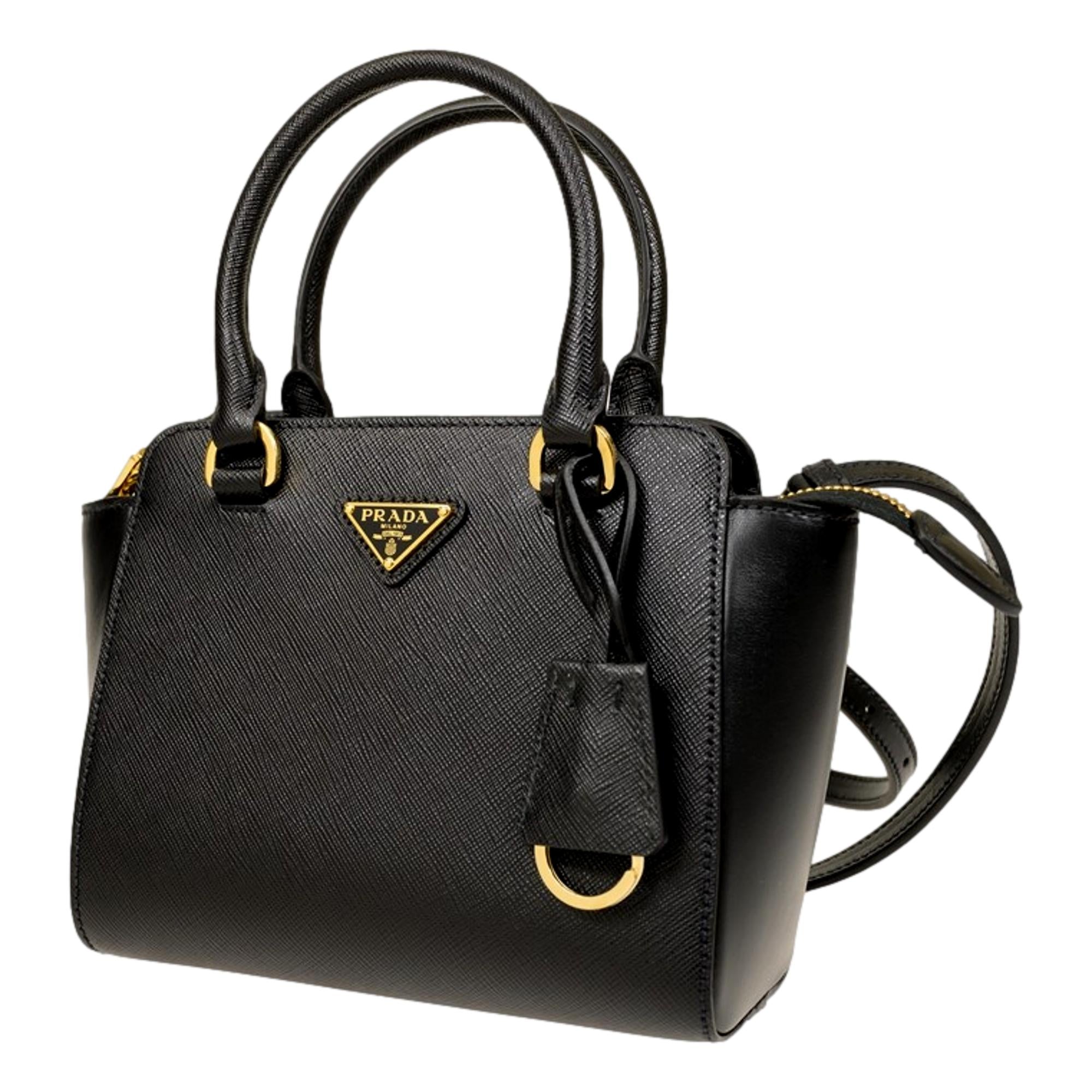 Prada Triangle Logo Negro Saffiano Lux Cuero Bolso cruzado Bolso tote