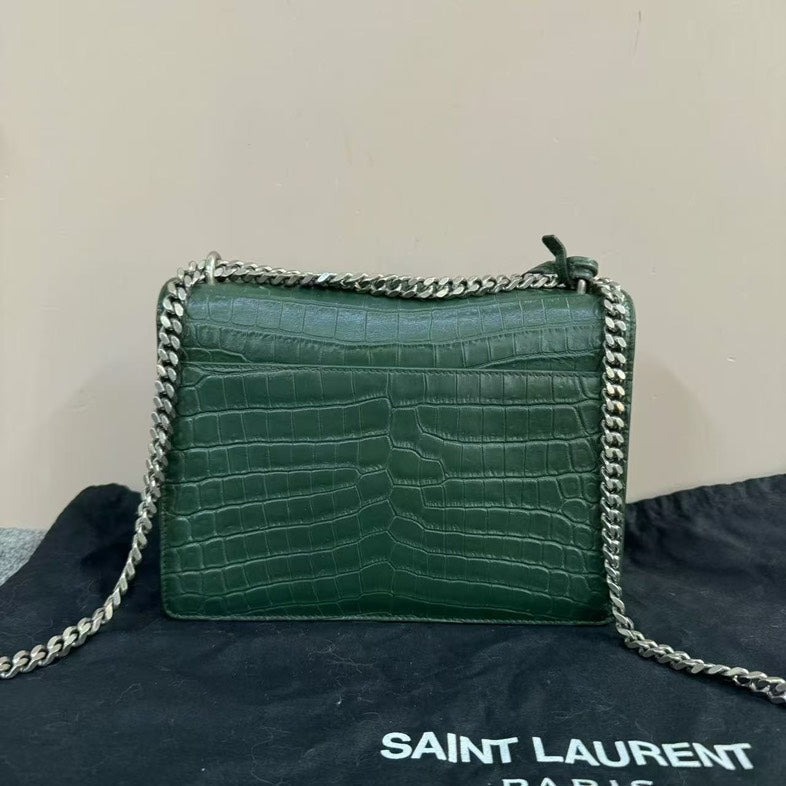 Saint Laurent Sunset Bag Green Crocodile Embossed Leather Crossbody - Imagen del producto 2