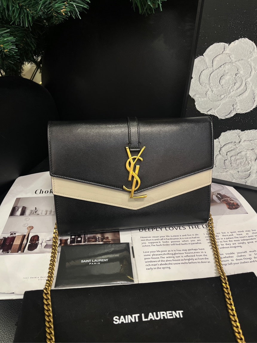 Saint Laurent Black White Colour Block Envelope Bolso cruzado